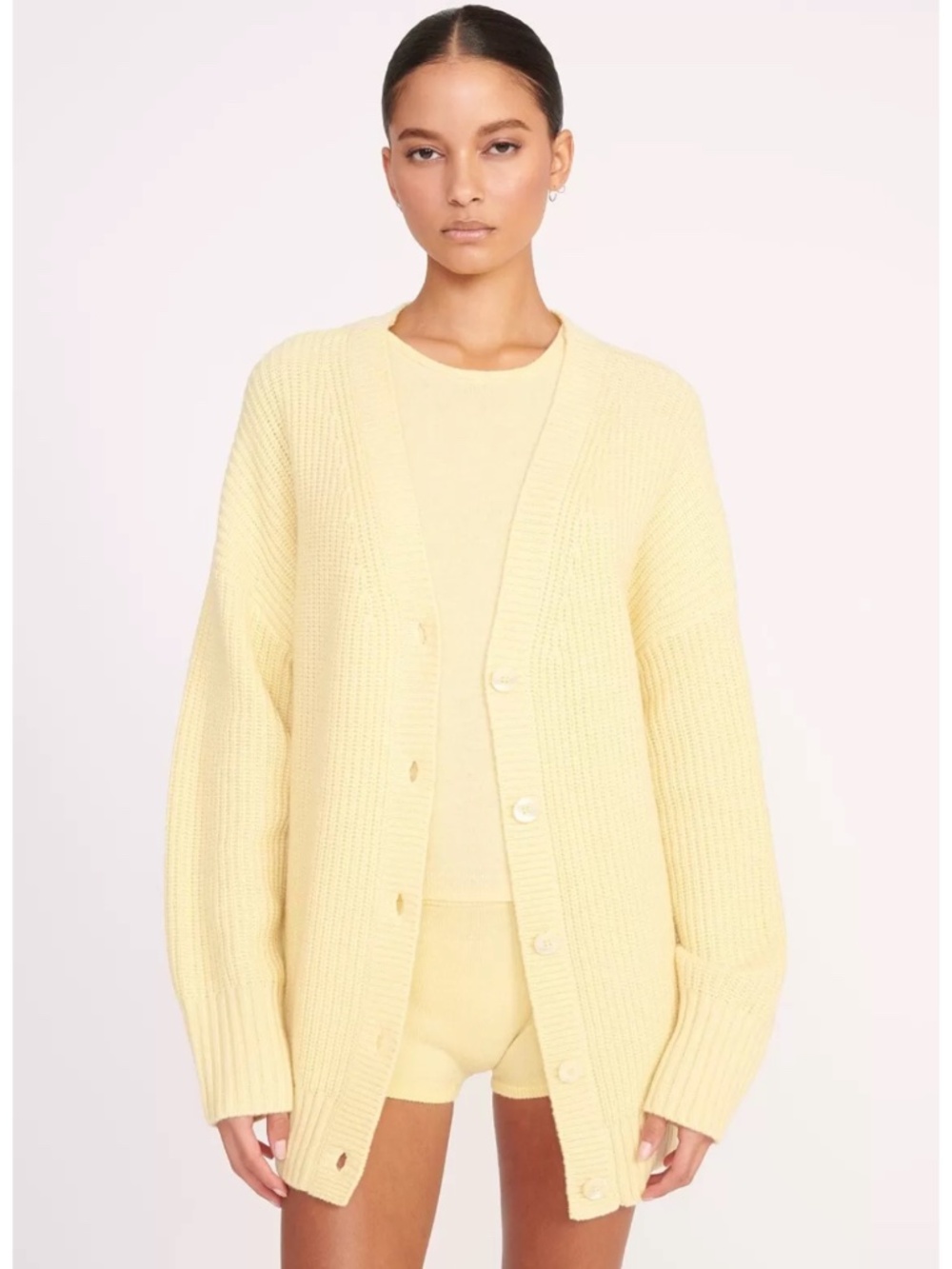 STAUD Matilda Cardigan Wool & Nylon Lemon Drop XS
